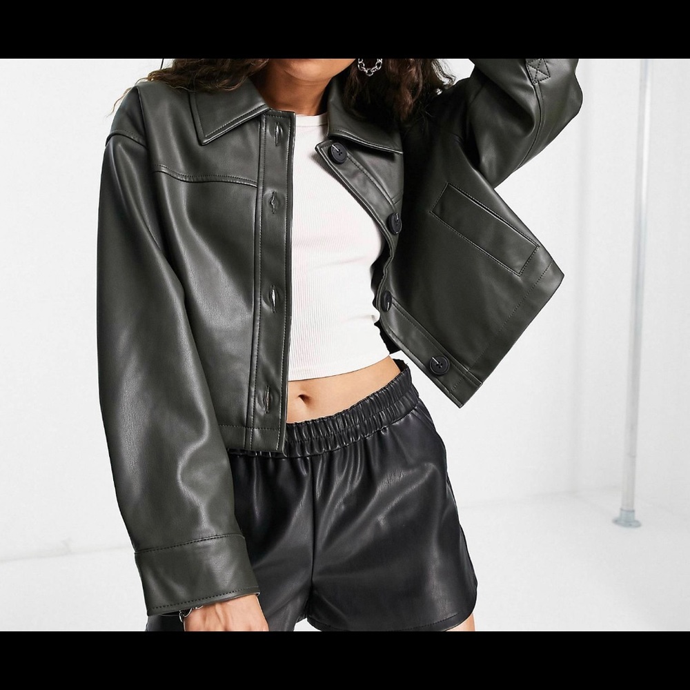 Cropped faux leather jacket